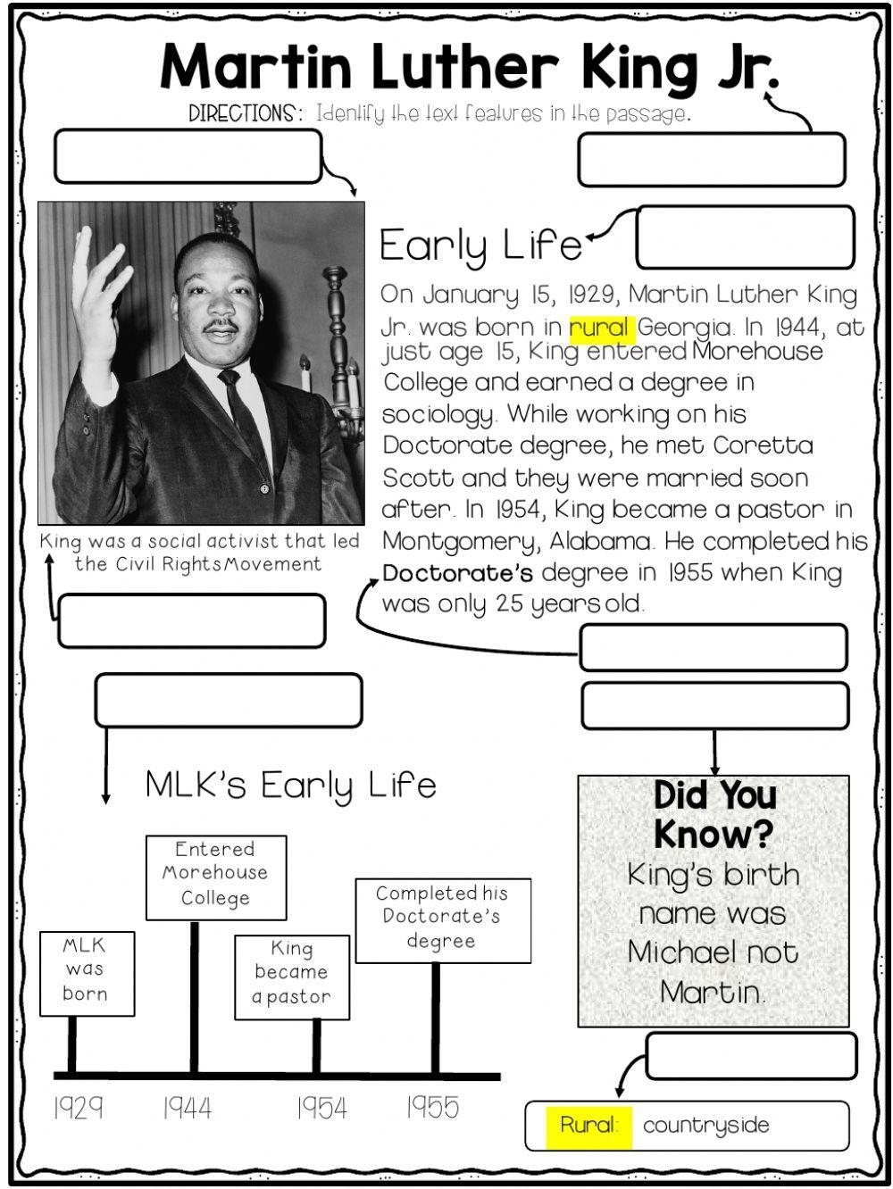 Mlk Reading Comprehension Worksheets