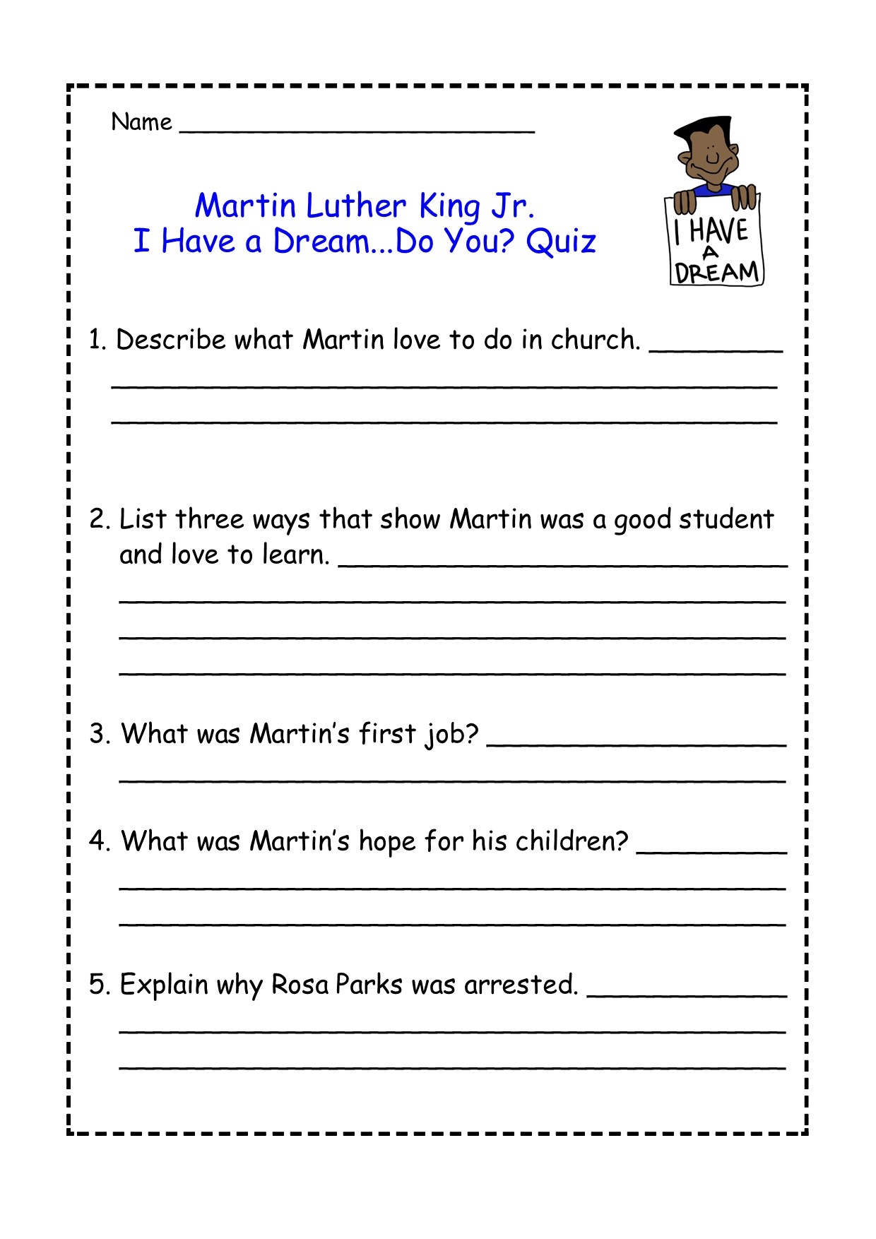 Martin Luther King Jr Reading Comprehension Passage Made By Teachers