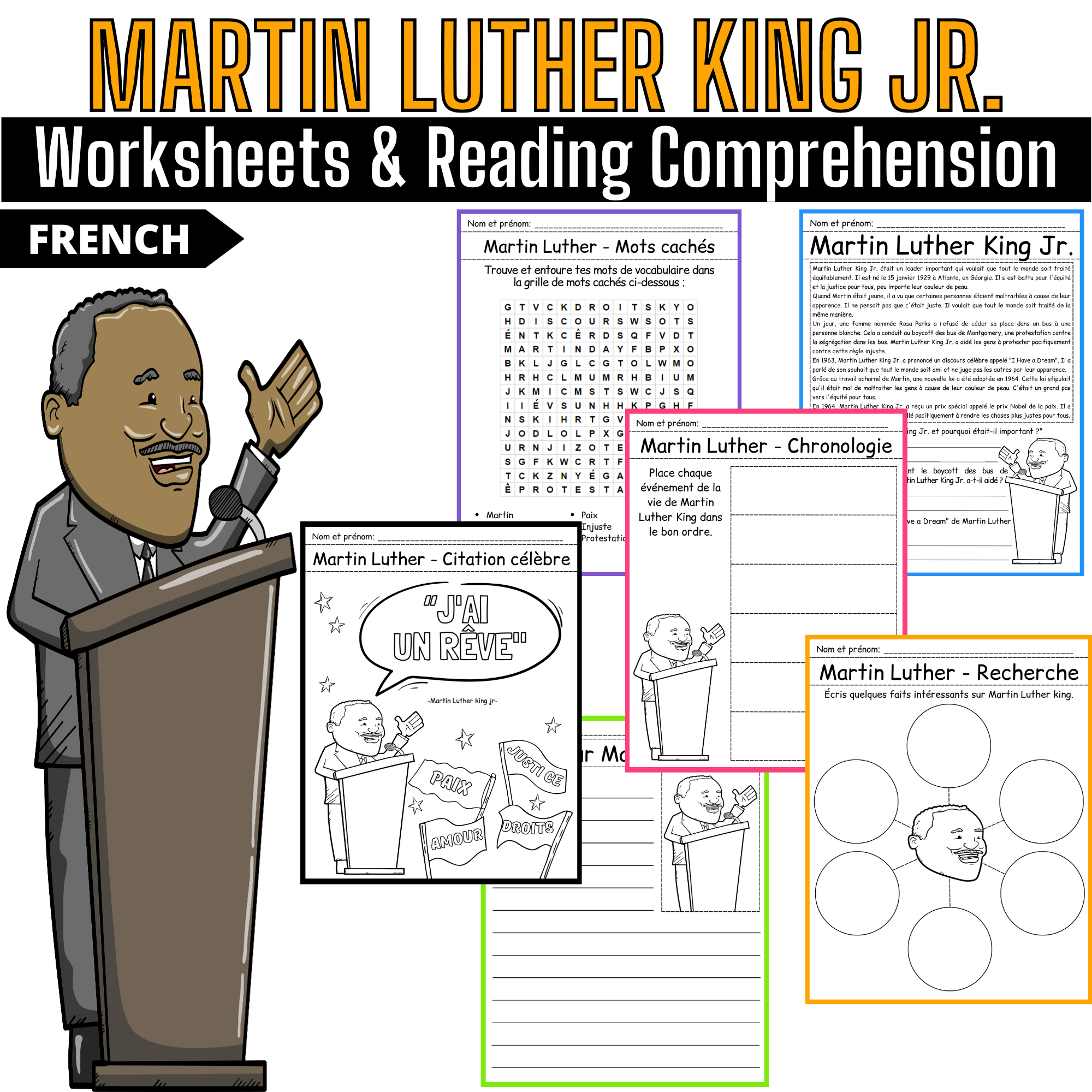 Martin Luther King Jr Reading Comprehension Worksheets In French French MLK Made By Teachers