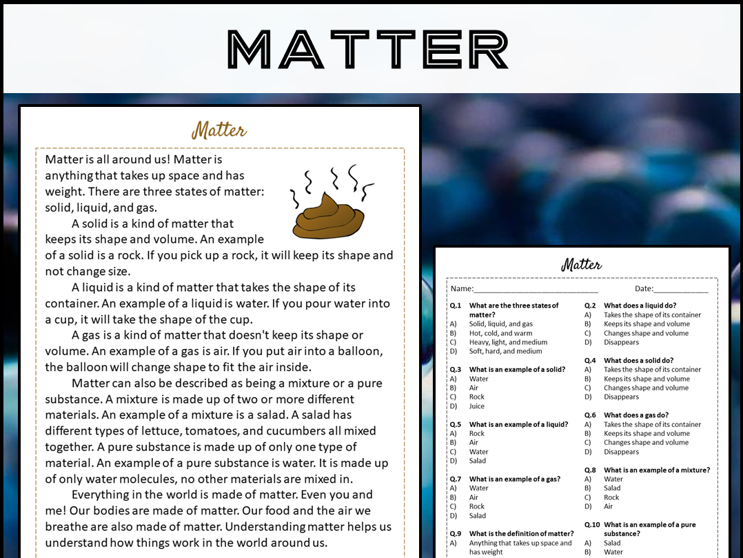 Changes In Matter Reading Comprehension Worksheets