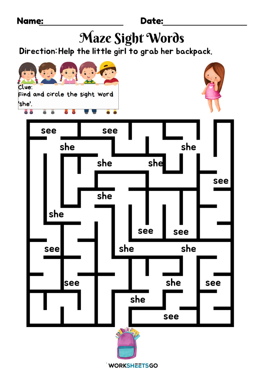 Maze Sight Words Worksheets WorksheetsGO