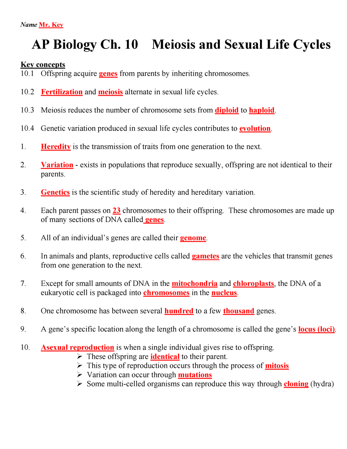 Meiosis Reading Comprehension Worksheet Answers