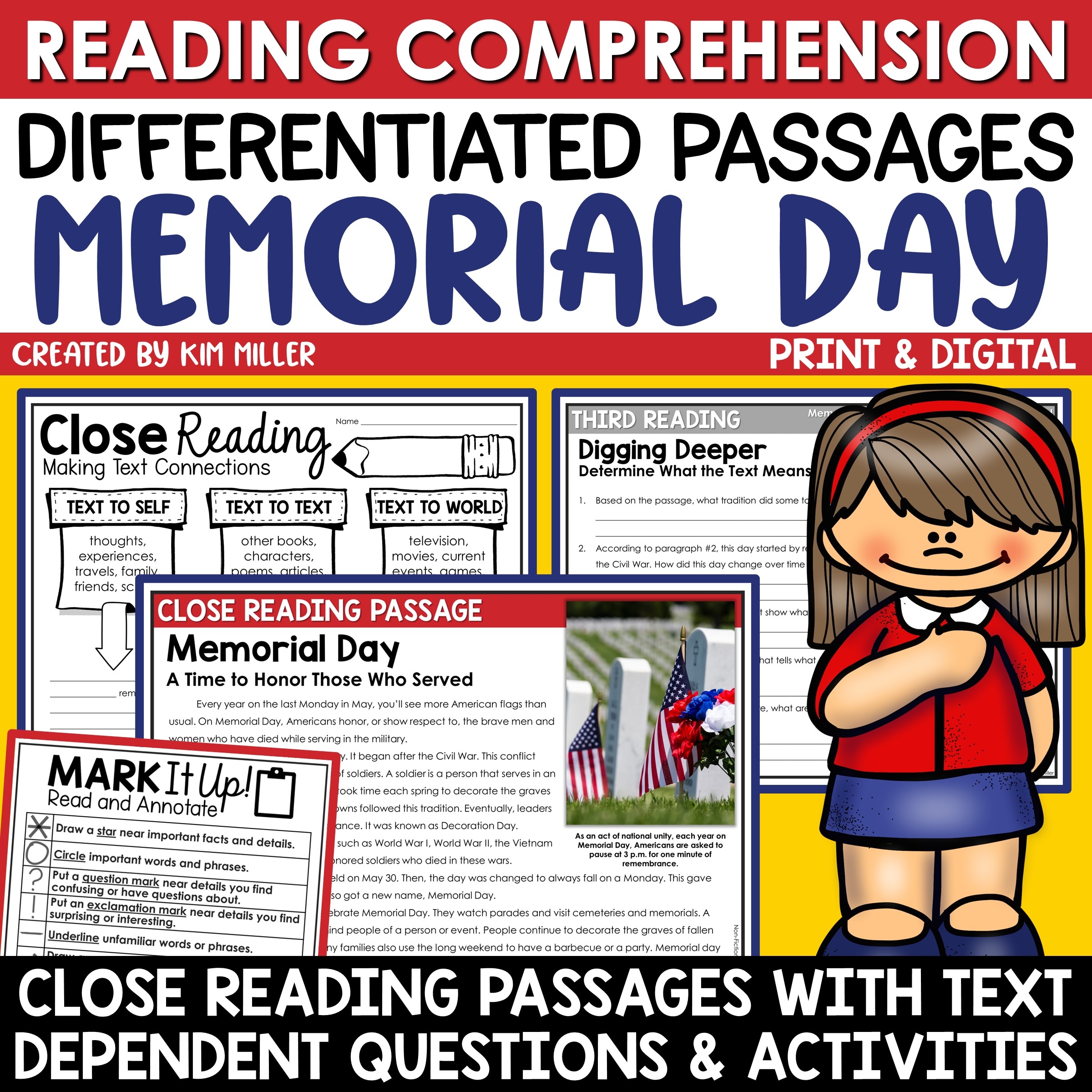Memorial Day Activities Close Reading Comprehension Passages 