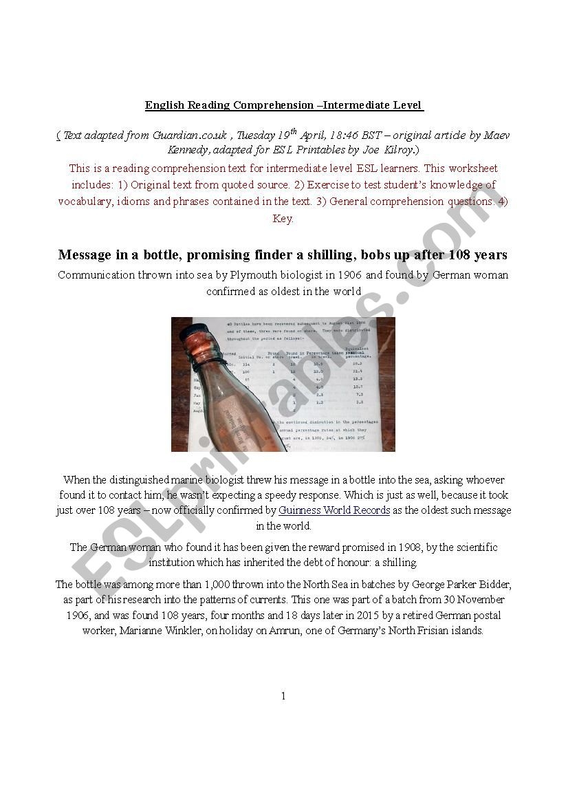 Esol Reading Comprehension Worksheets Uk