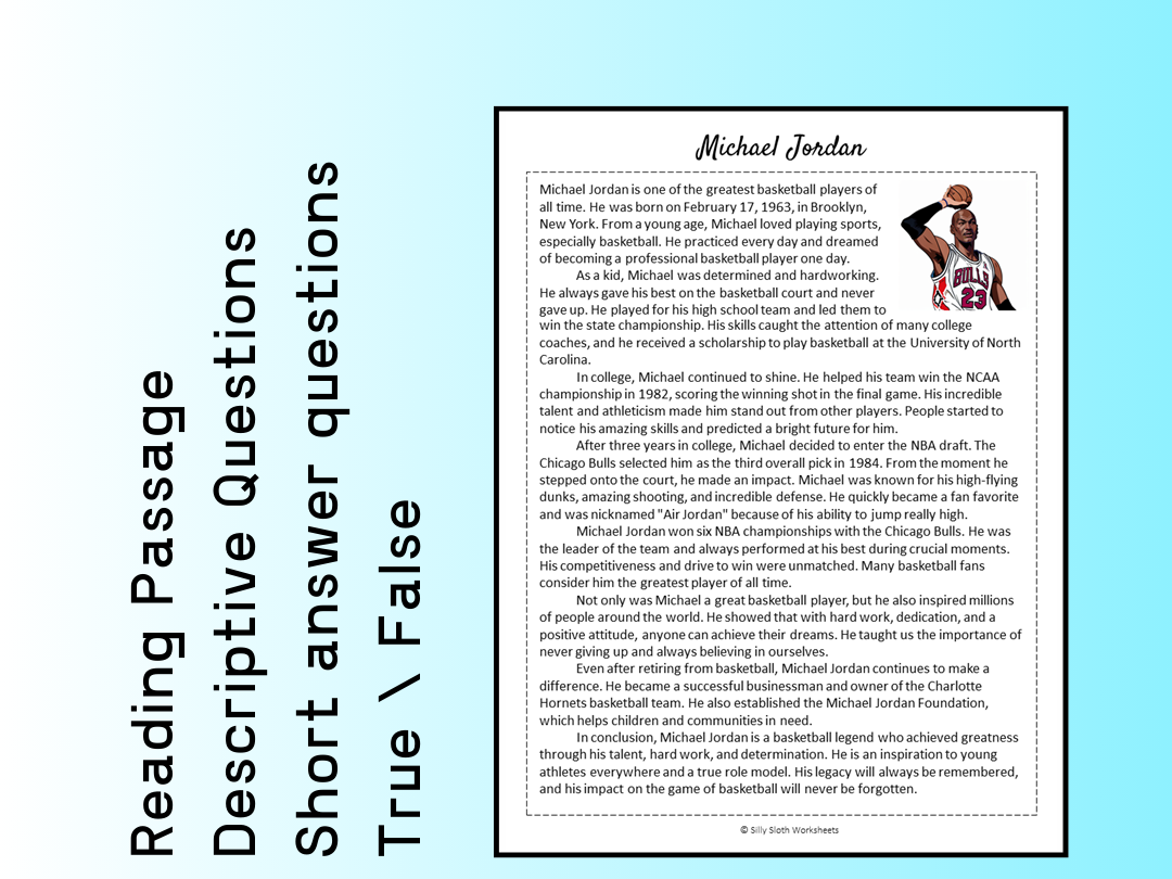 Michael Jordan Biography Reading Comprehension Passage Printable 