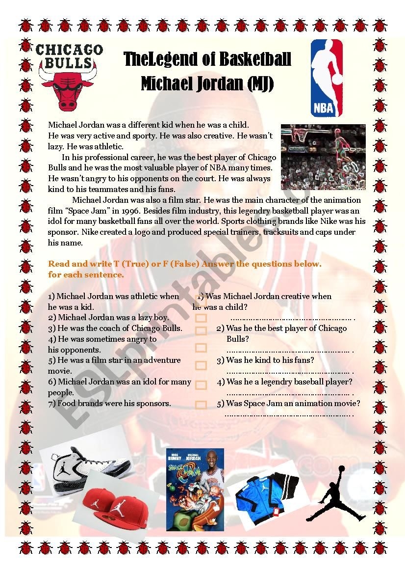 Michael Jordan Reading Comprehension Worksheets