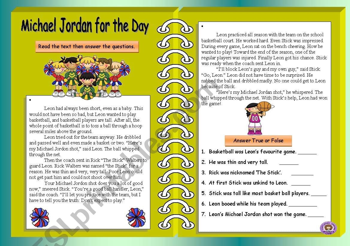 Michael Jordan For A Day Reading Comprehension ESL Worksheet 