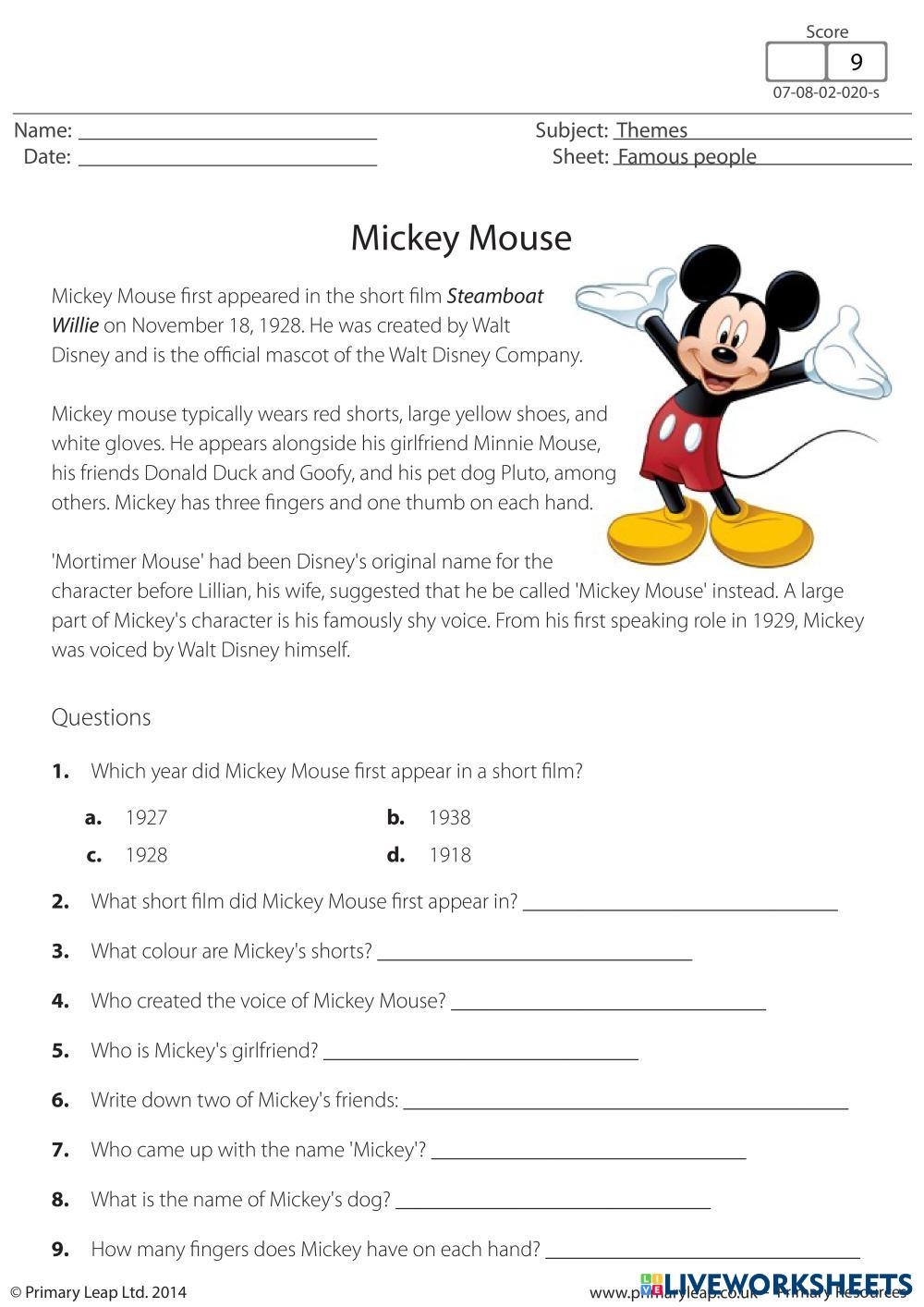 Disney Reading Comprehension Worksheets Pdf