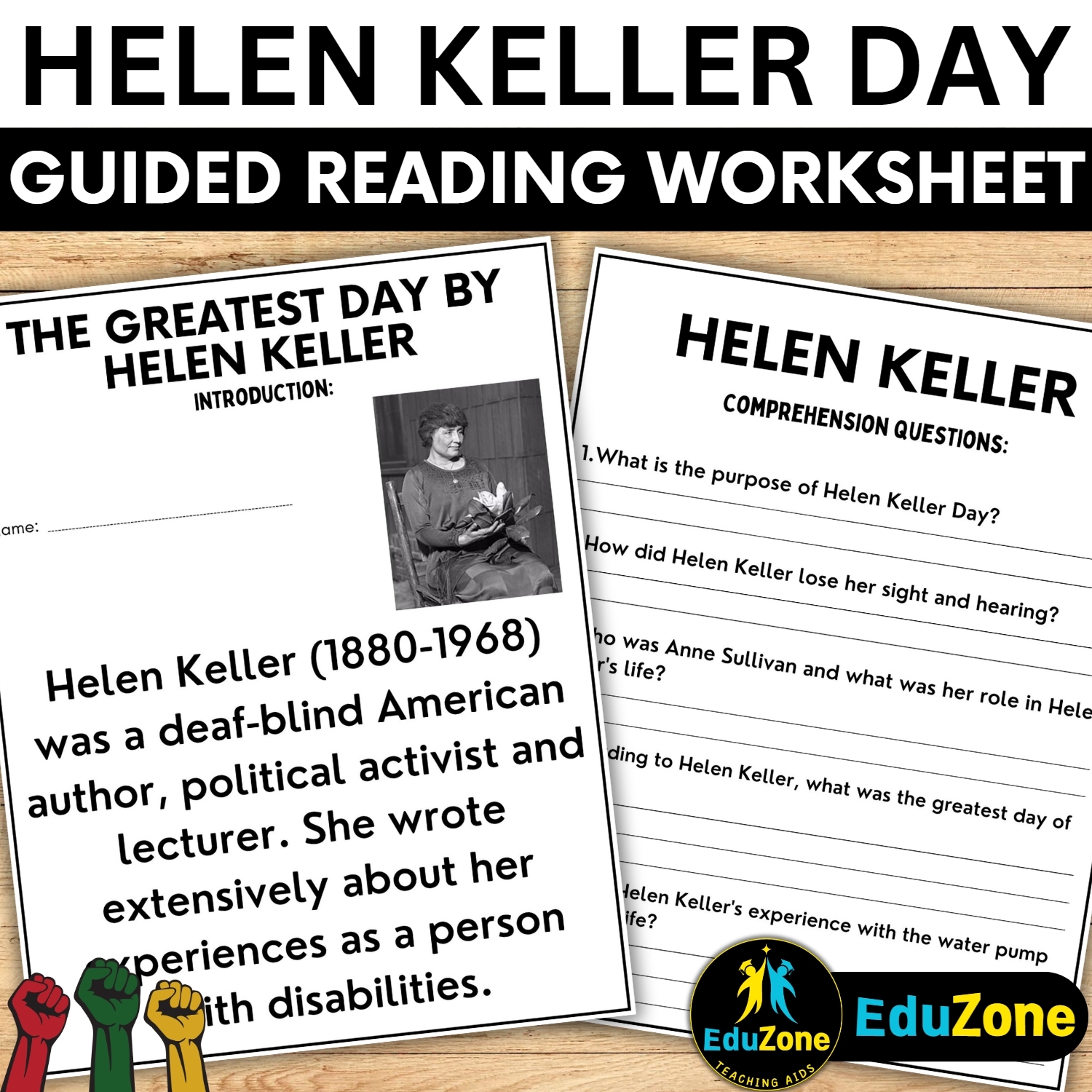 Free Helen Keller Reading Comprehension Worksheets