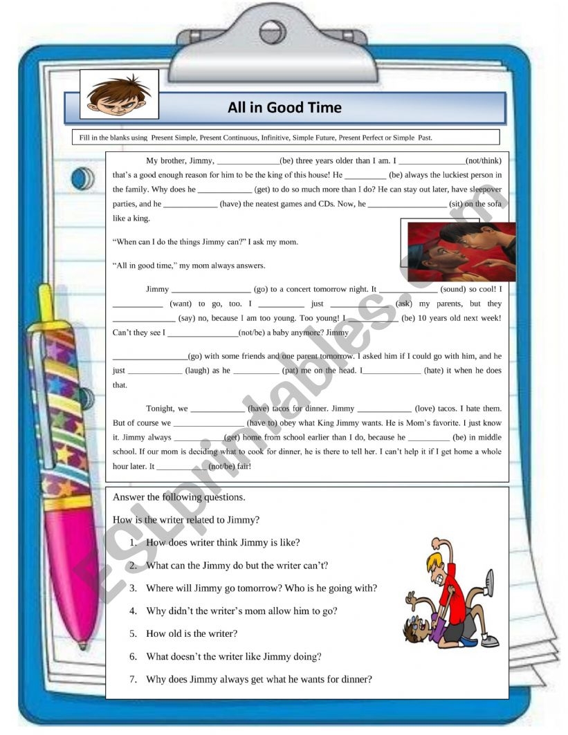 MIXED TENSES READING ESL Worksheet By Veroff