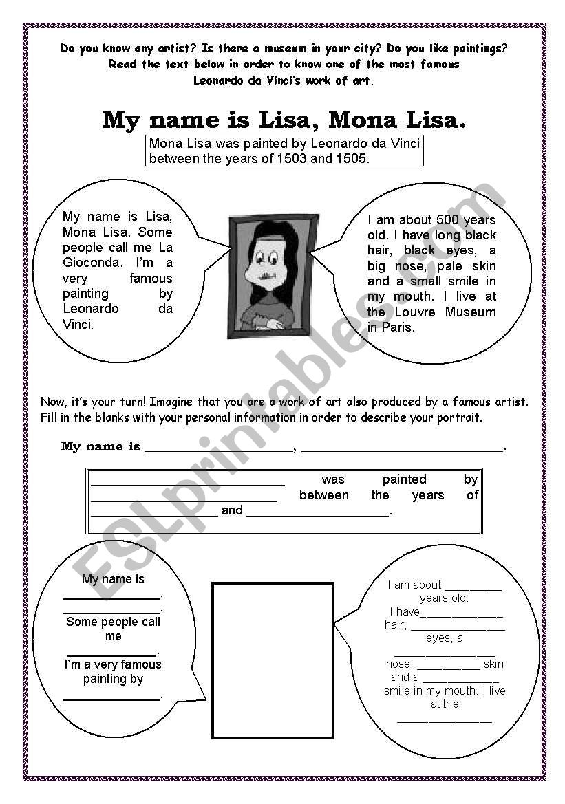 Mona Lisa Reading Comprehension Worksheets