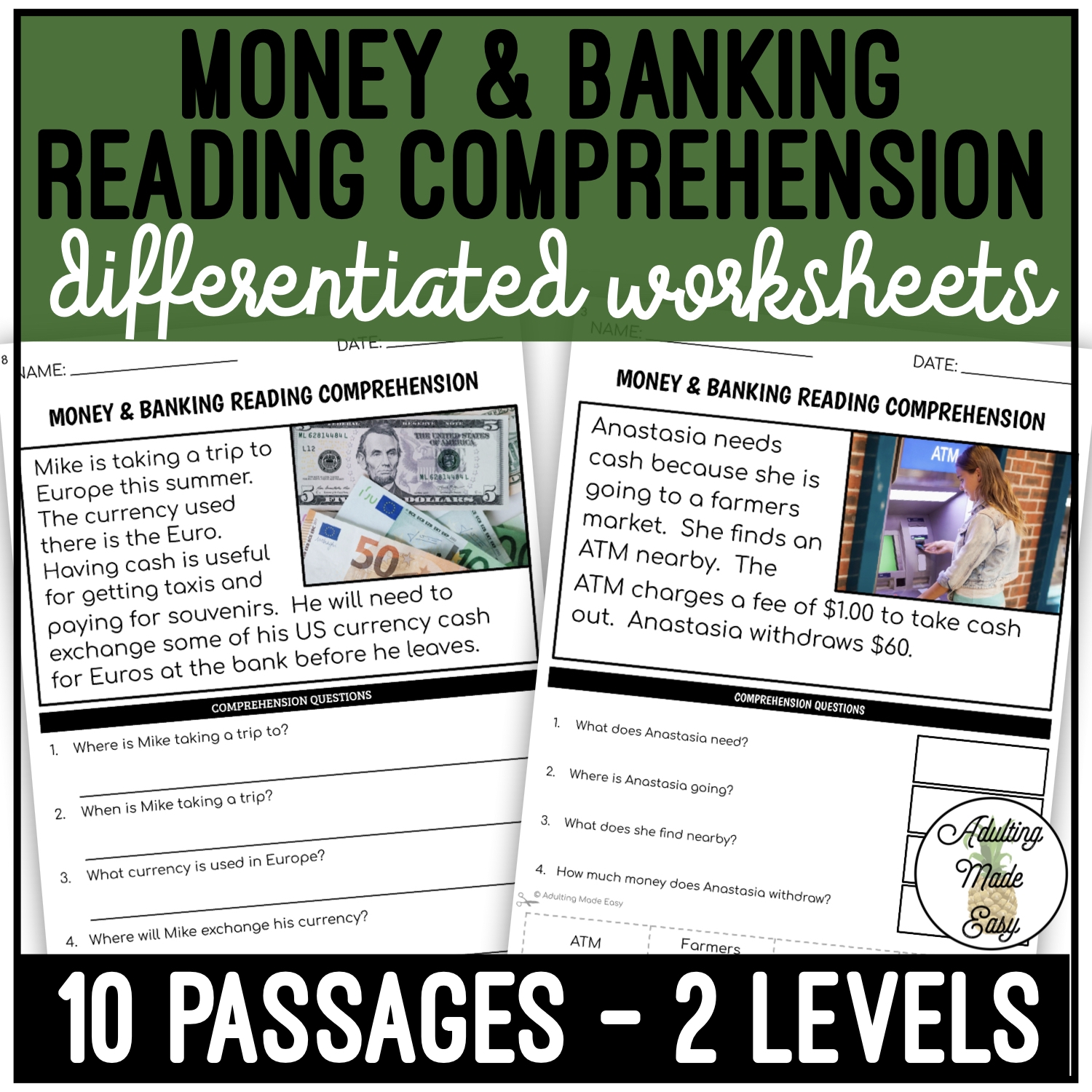 Money U0026 Banking Simplified Reading Comprehension Worksheets