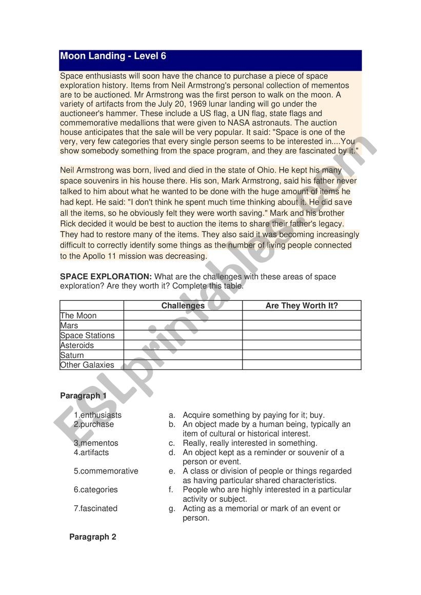 Moon Landing ESL Worksheet By Breylla