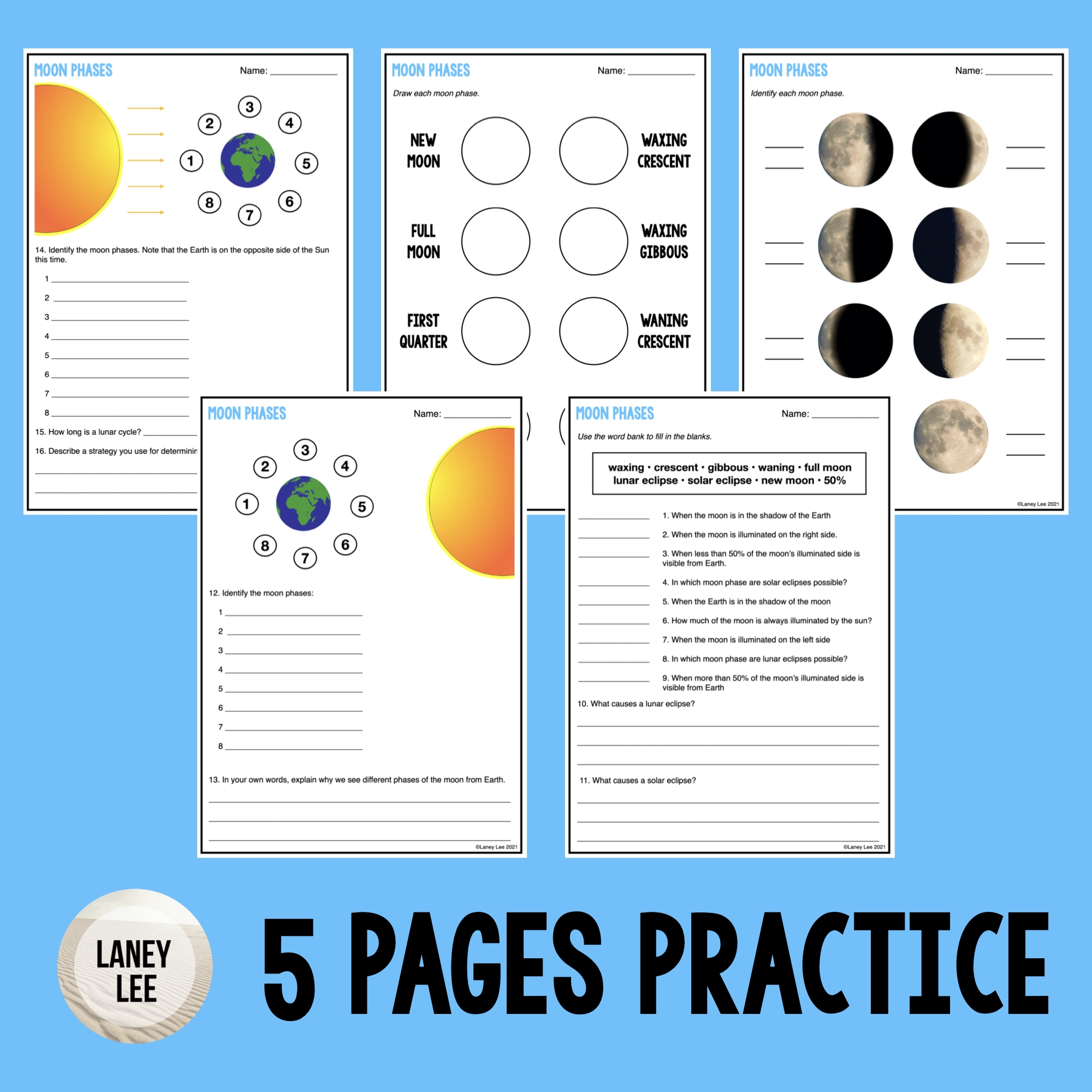 Moon Phases Reading Comprehension Worksheets