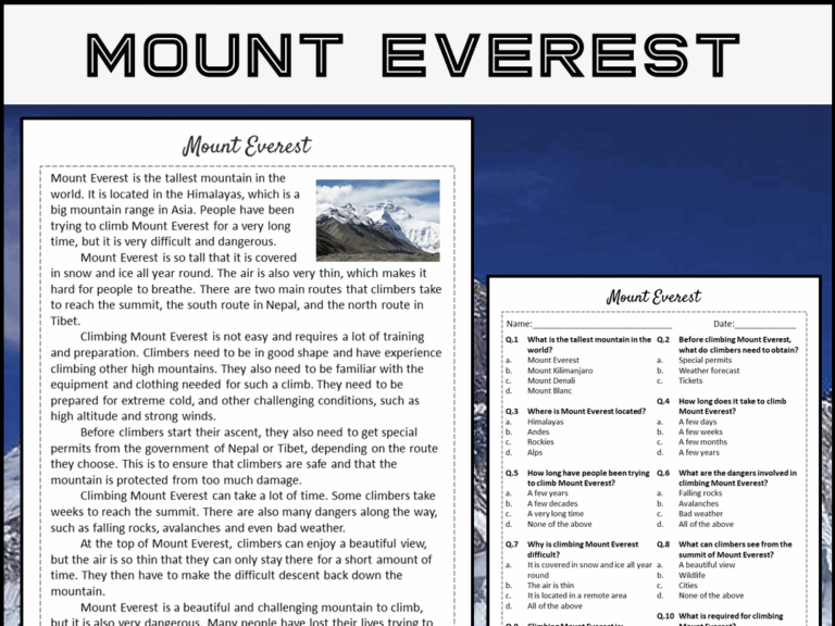 Mount Everest Reading Comprehension Passage And Questions PDF Teaching Resources