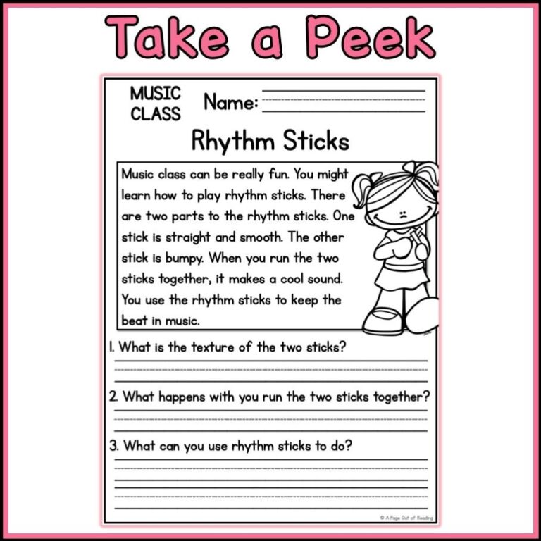 Music Class Reading Comprehension Passages And Questions Back To School Science Printable Worksheets Etsy