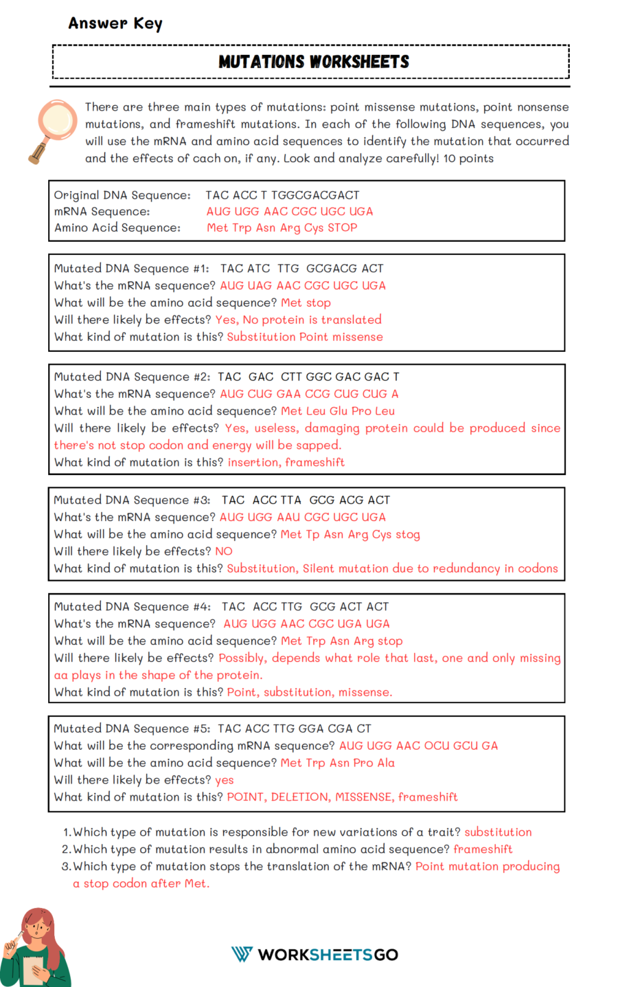Mutations Worksheets WorksheetsGO