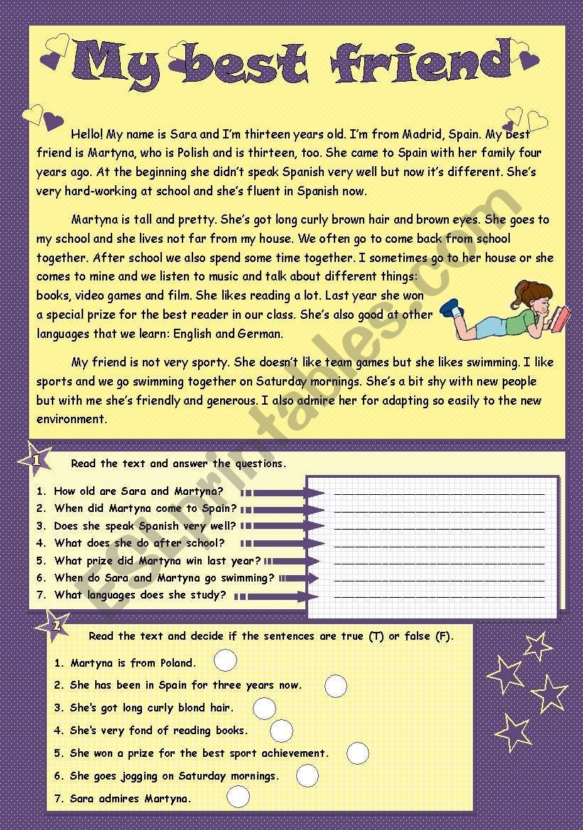 Reading Comprehension Worksheets About Friendship