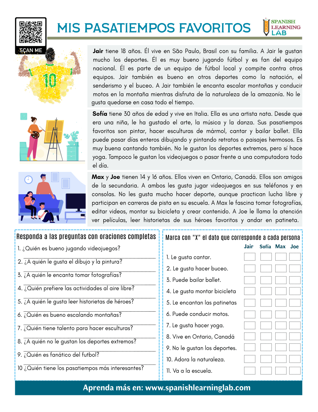 My Favorite Hobbies In Spanish PDF Reading Worksheet Spanish 