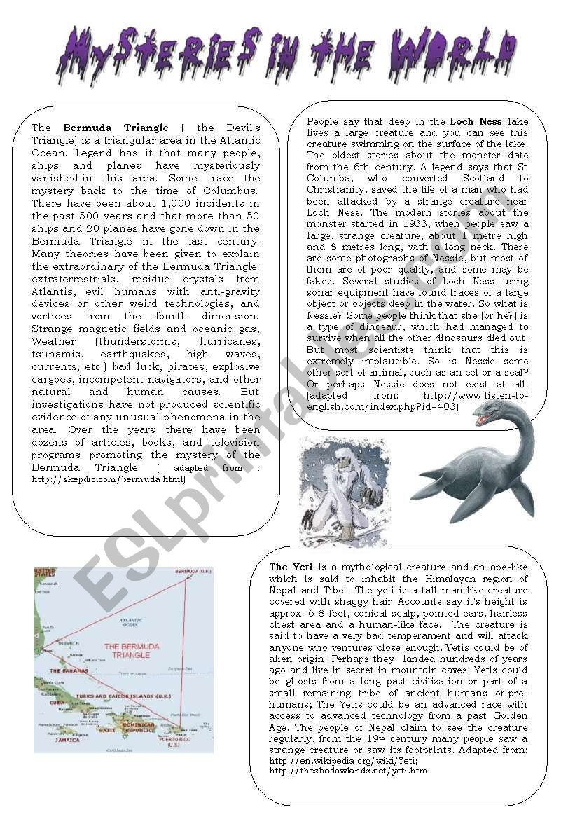 Mysteries In The World ESL Worksheet By Olaola