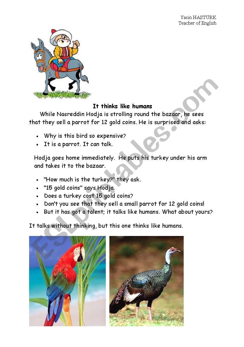 Nasreddin Hodja ESL Worksheet By Yassinhasturk