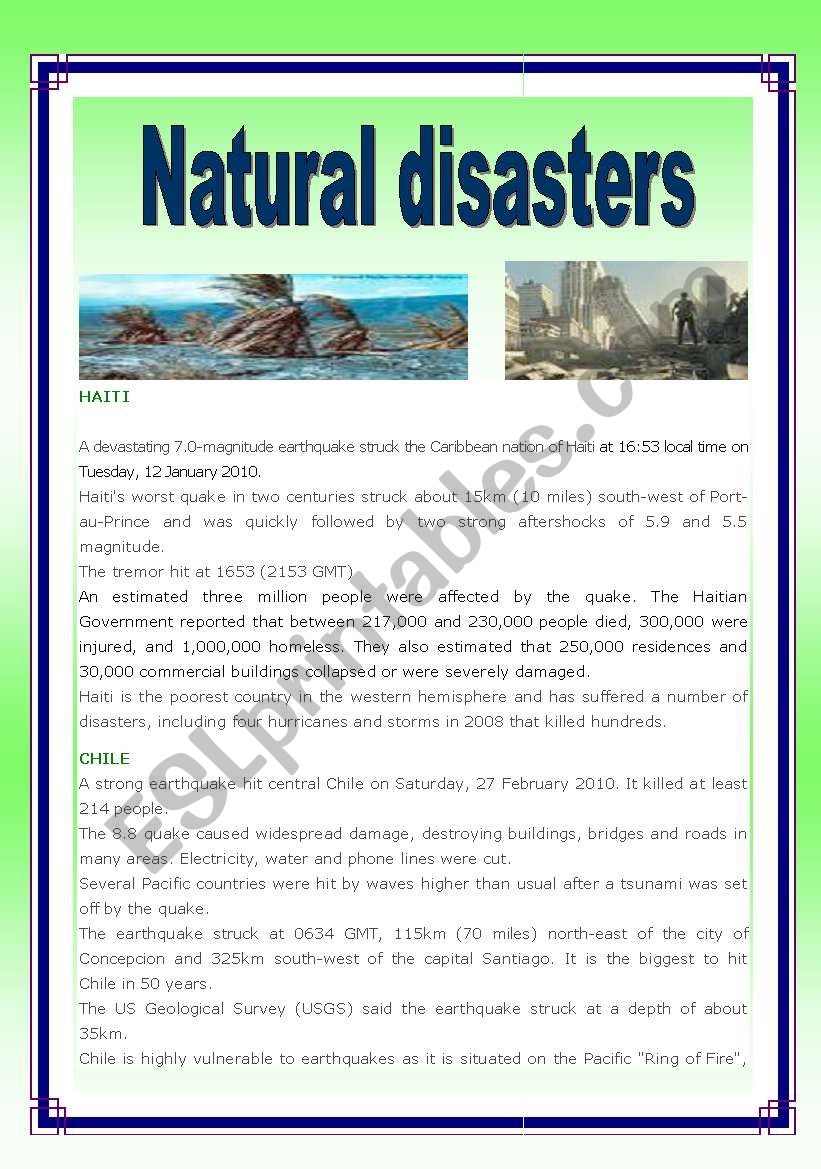 Natural Disasters ESL Worksheet By Patties