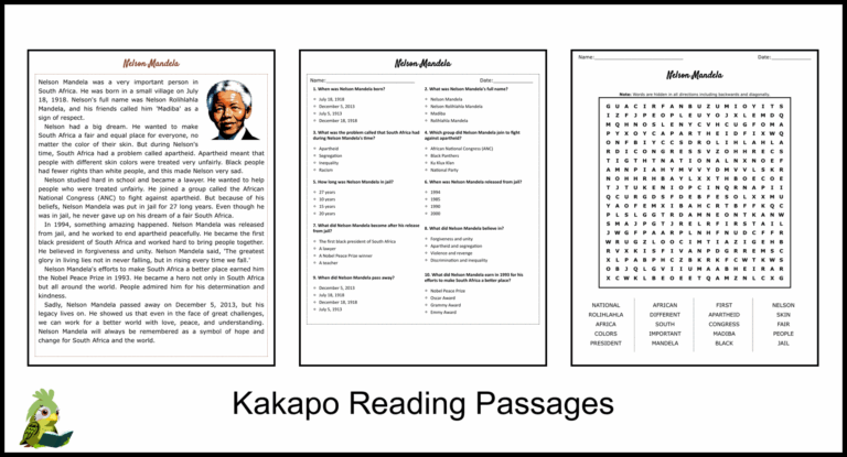 Nelson Mandela Reading Comprehension And Word Search Teaching Resources