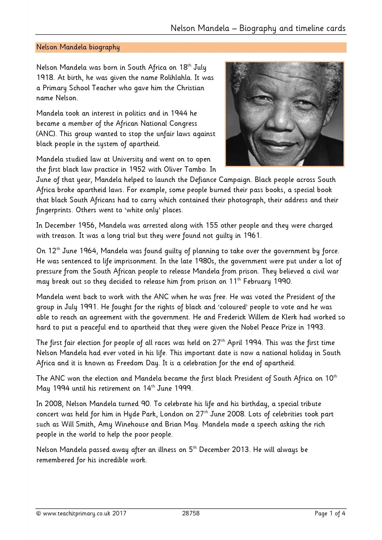 Nelson Mandela Timeline KS2 History Teachit