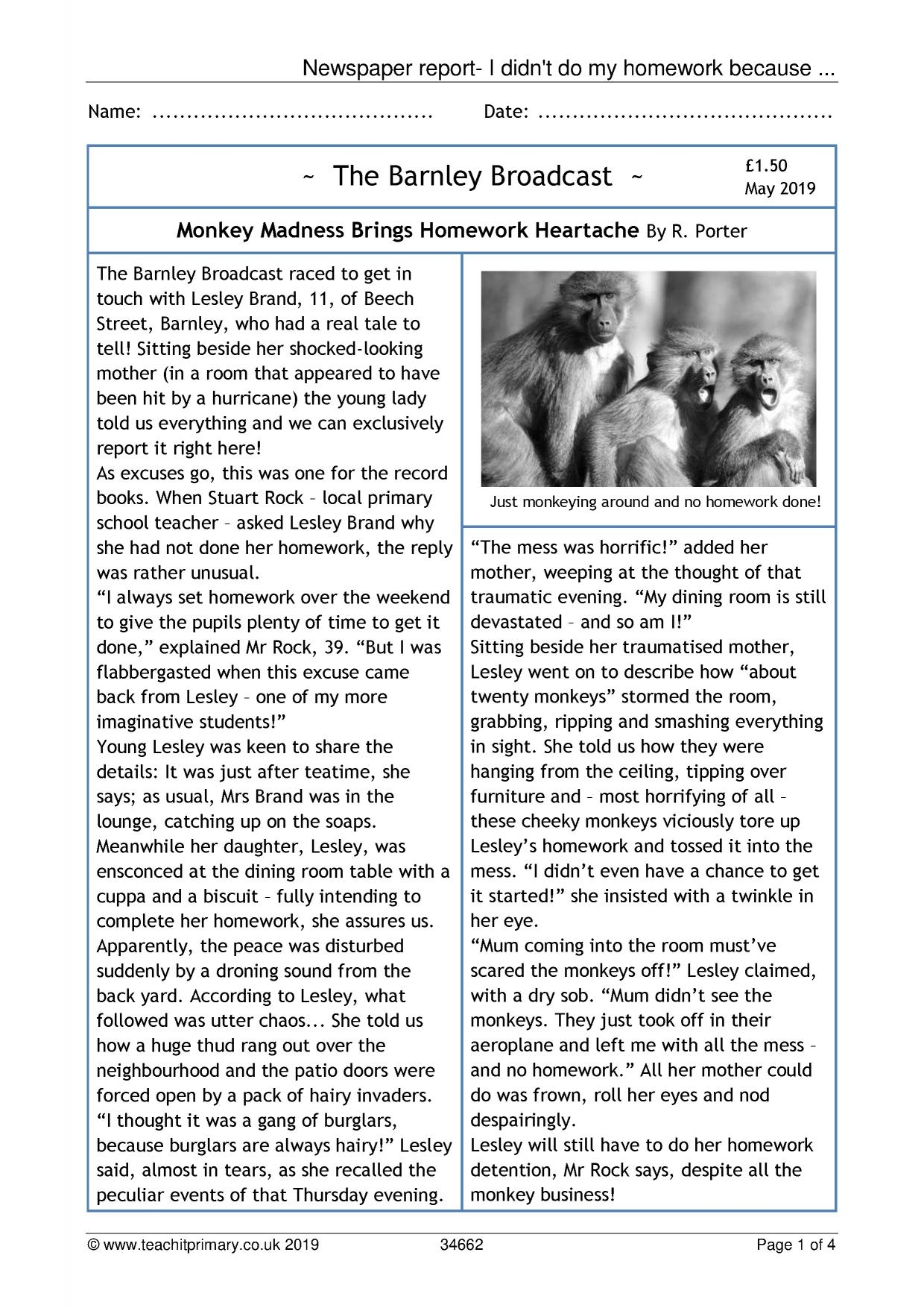 Newspaper Reading Comprehension KS2 English Teachit