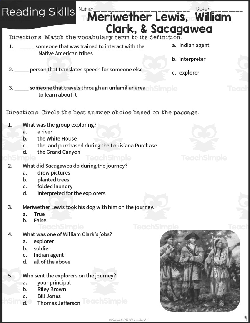 Lewis And Clark Reading Comprehension Worksheet