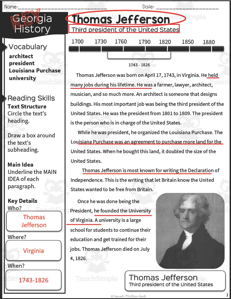 Nonfiction Reading Packet Thomas Jefferson