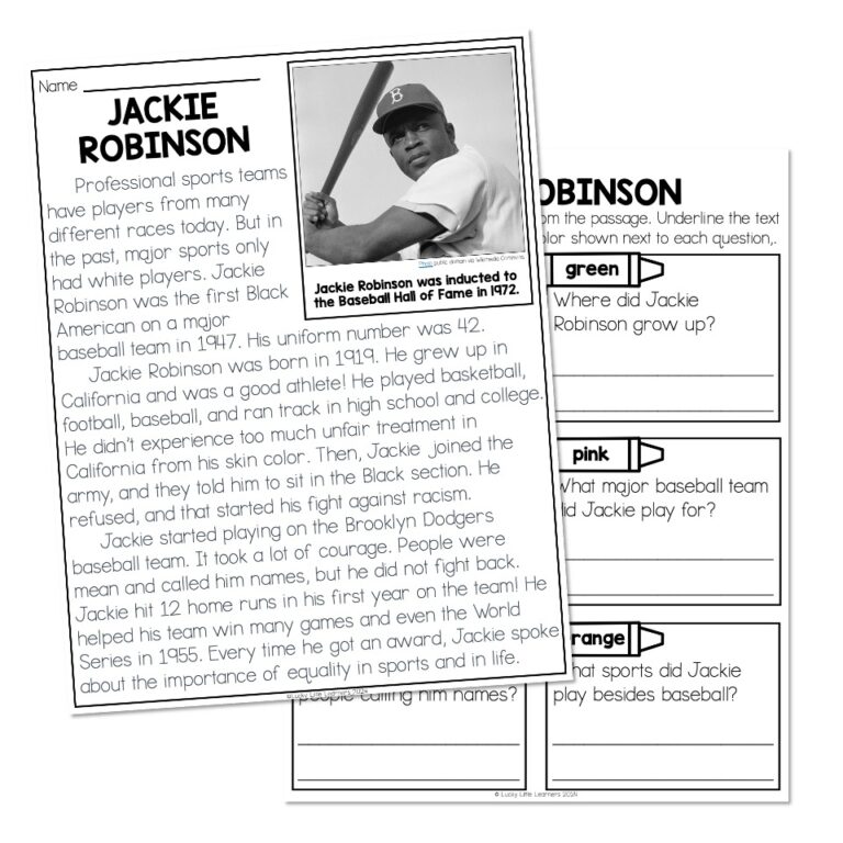 Nonfiction Reading Passage Biography Jackie Robinson Lucky 