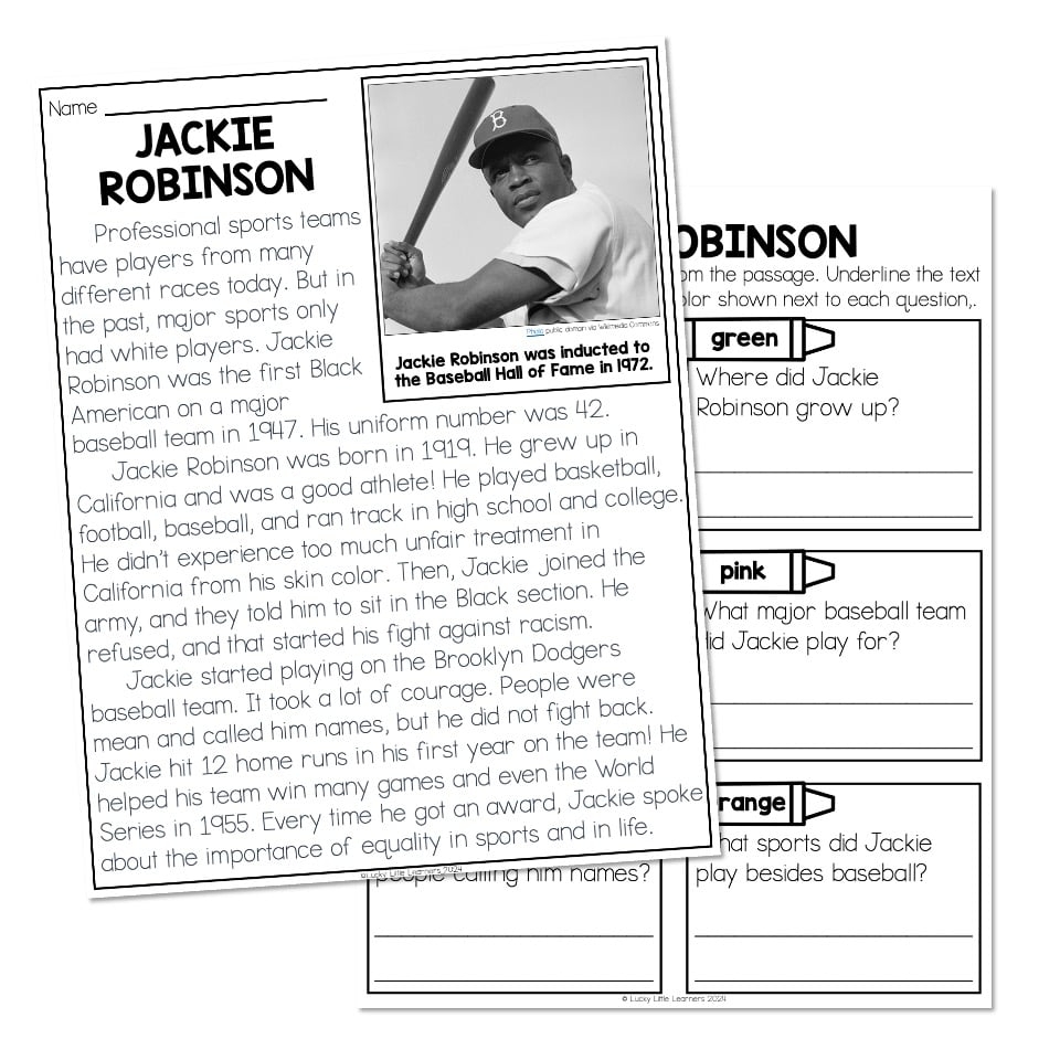 Nonfiction Reading Passage Biography Jackie Robinson Lucky 