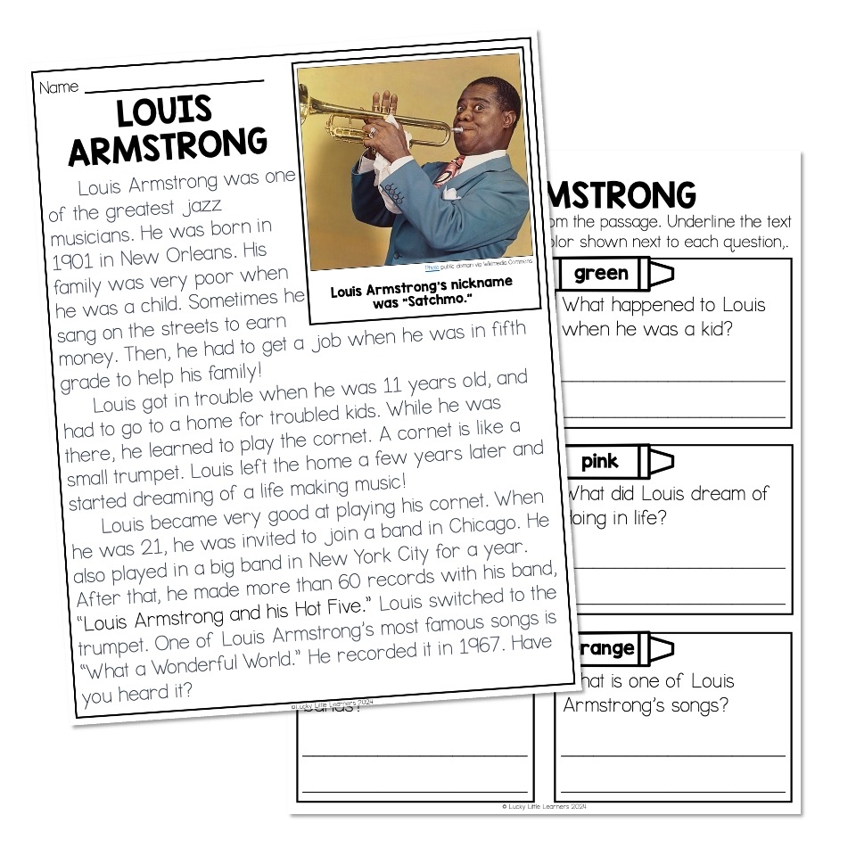 Nonfiction Reading Passage Biography Louis Armstrong Lucky 
