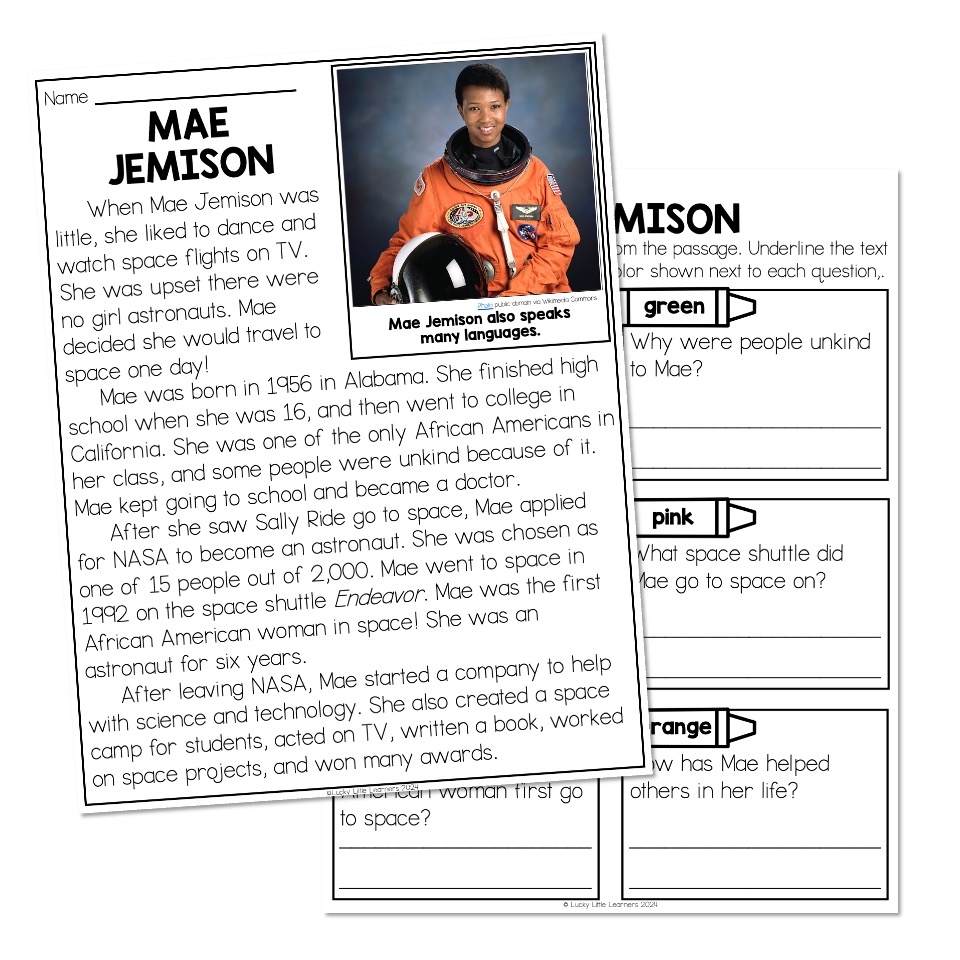 Nonfiction Reading Passage Biography Mae Jemison Lucky 
