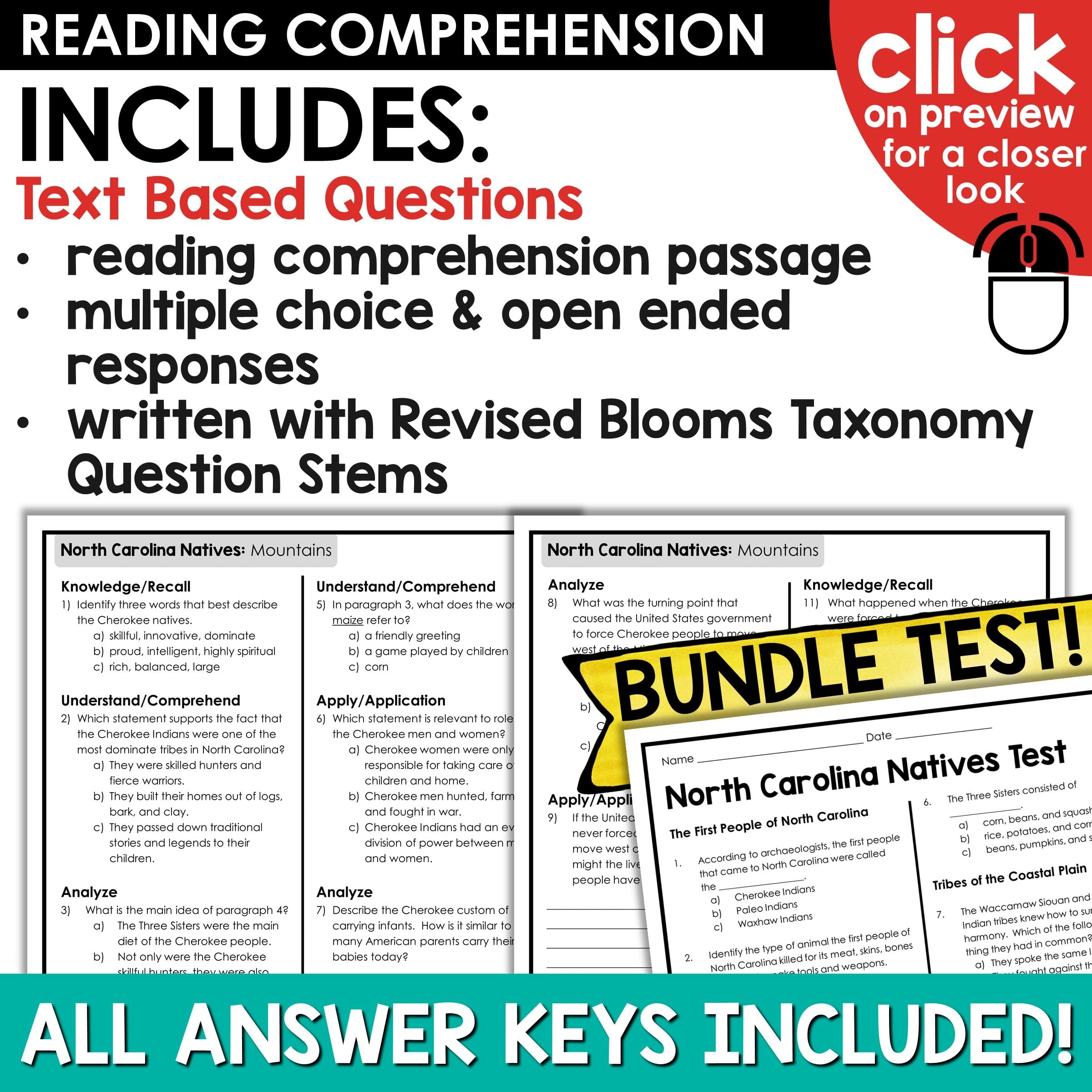 North Carolina Reading Comprehension Worksheets