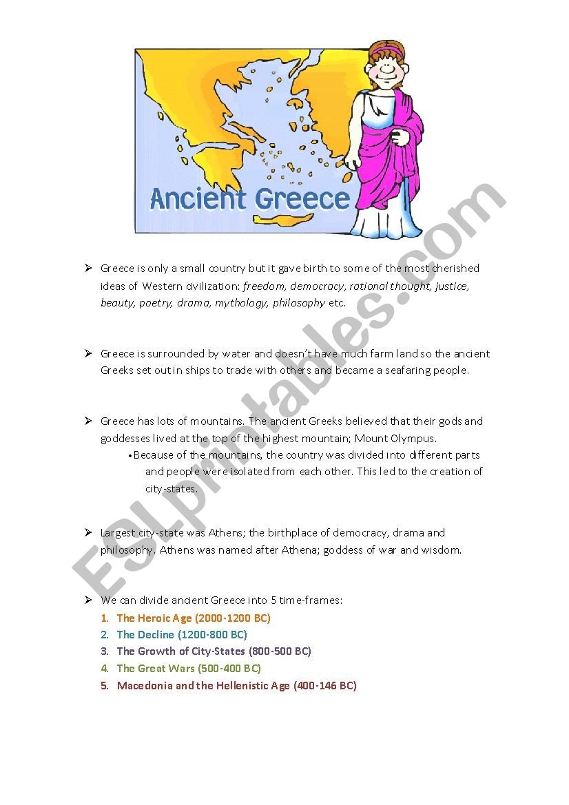 Ancient Greece Reading Comprehension Worksheets