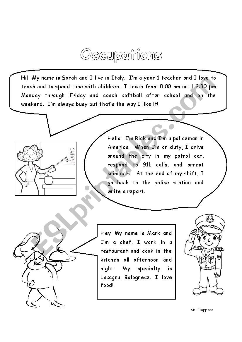 Occupations Reading Comprehension ESL Worksheet By Scia0007