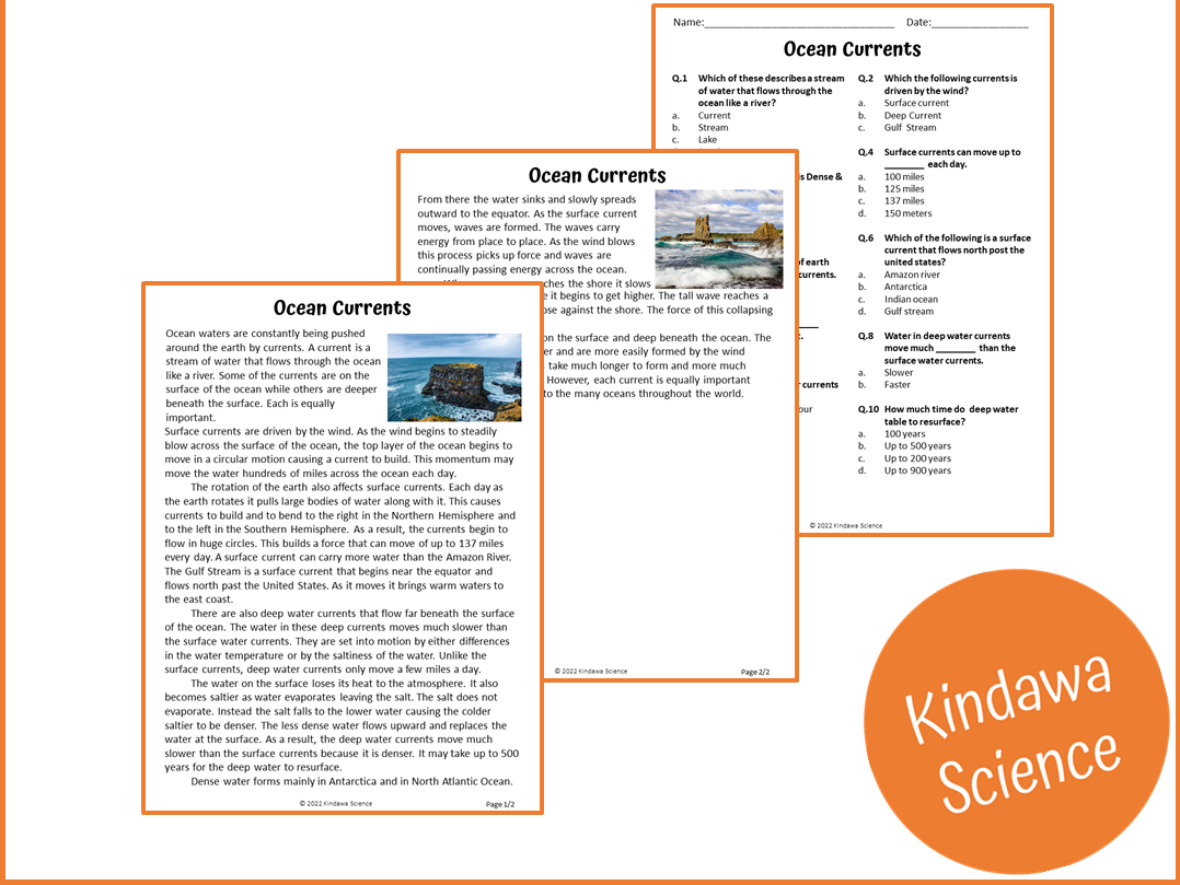 Ocean Currents Reading Comprehension Passage And Questions PDF Teaching Resources