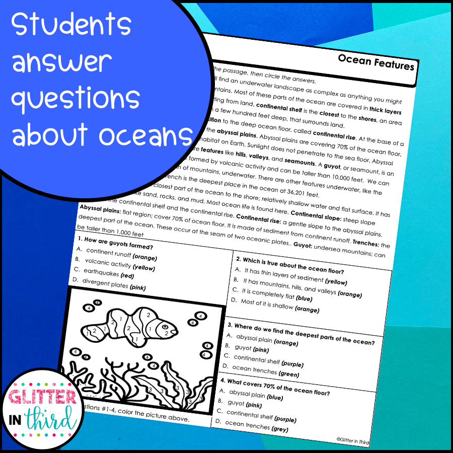 Oceans Worksheets Color By Numbers Science SOL 4 7 Glitter In Third