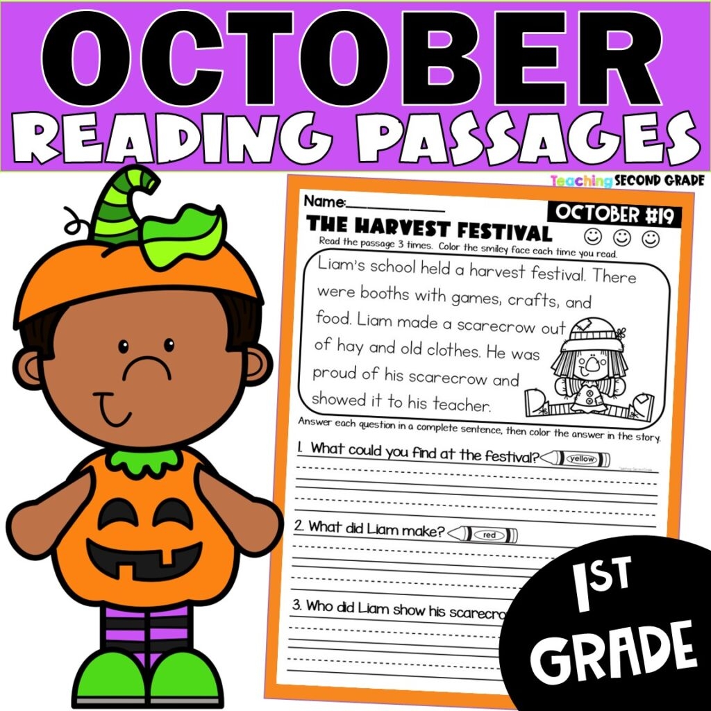 October Reading Passages 1st Grade With Comprehension Questions And Answers Teaching Second Grade