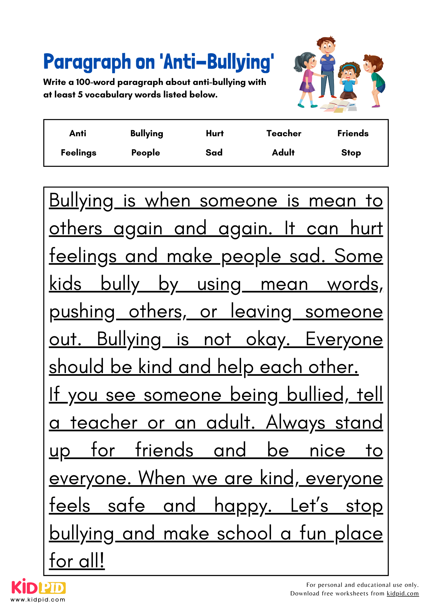 Paragraph On Anti Bullying Kidpid