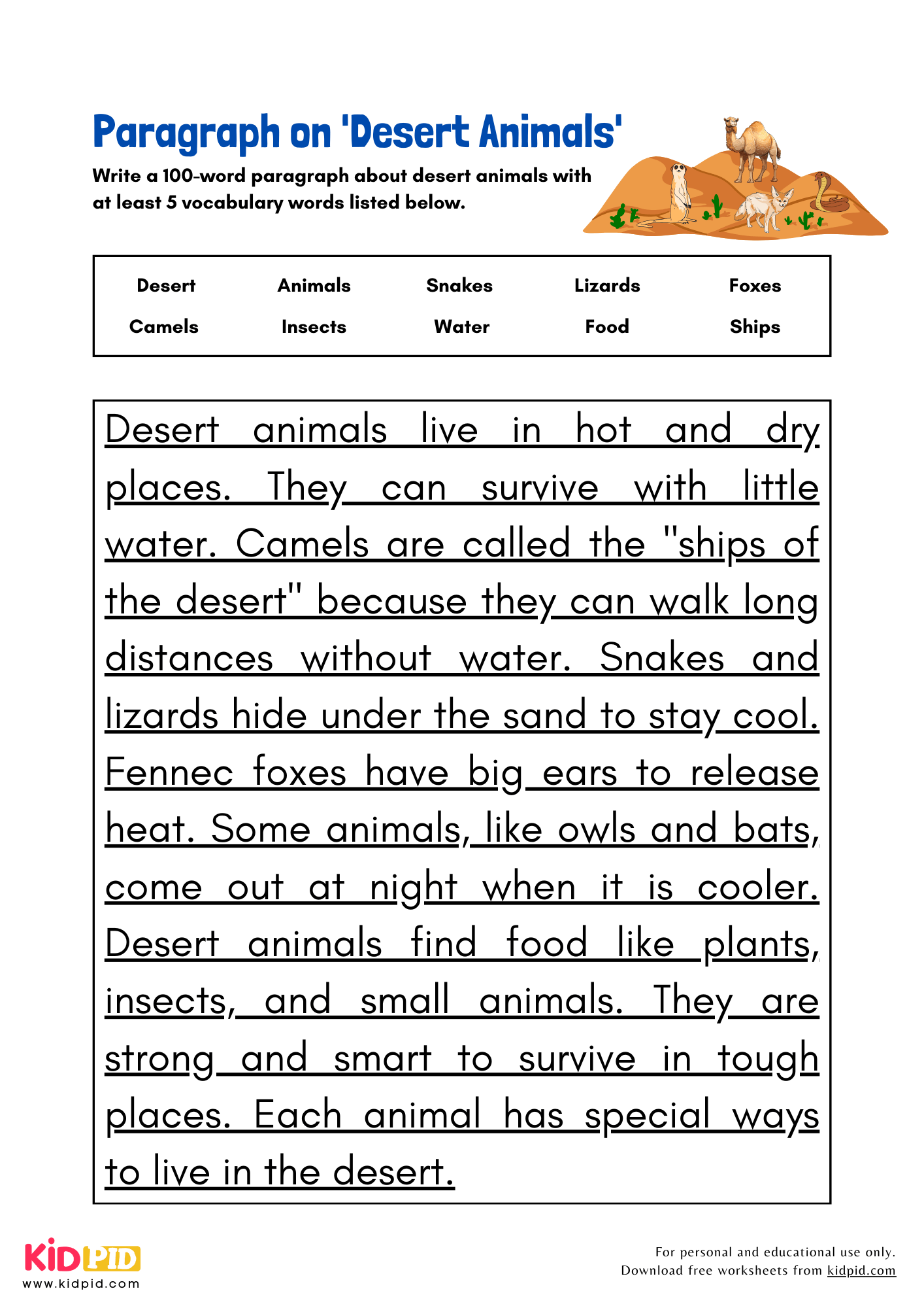 Paragraph On Desert Animals Kidpid