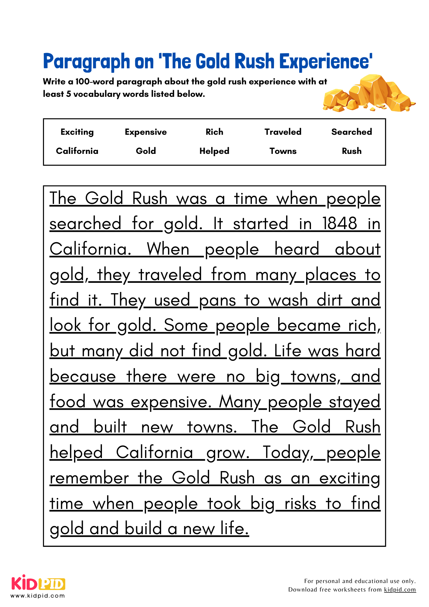 Gold Rush Reading Comprehension Worksheet