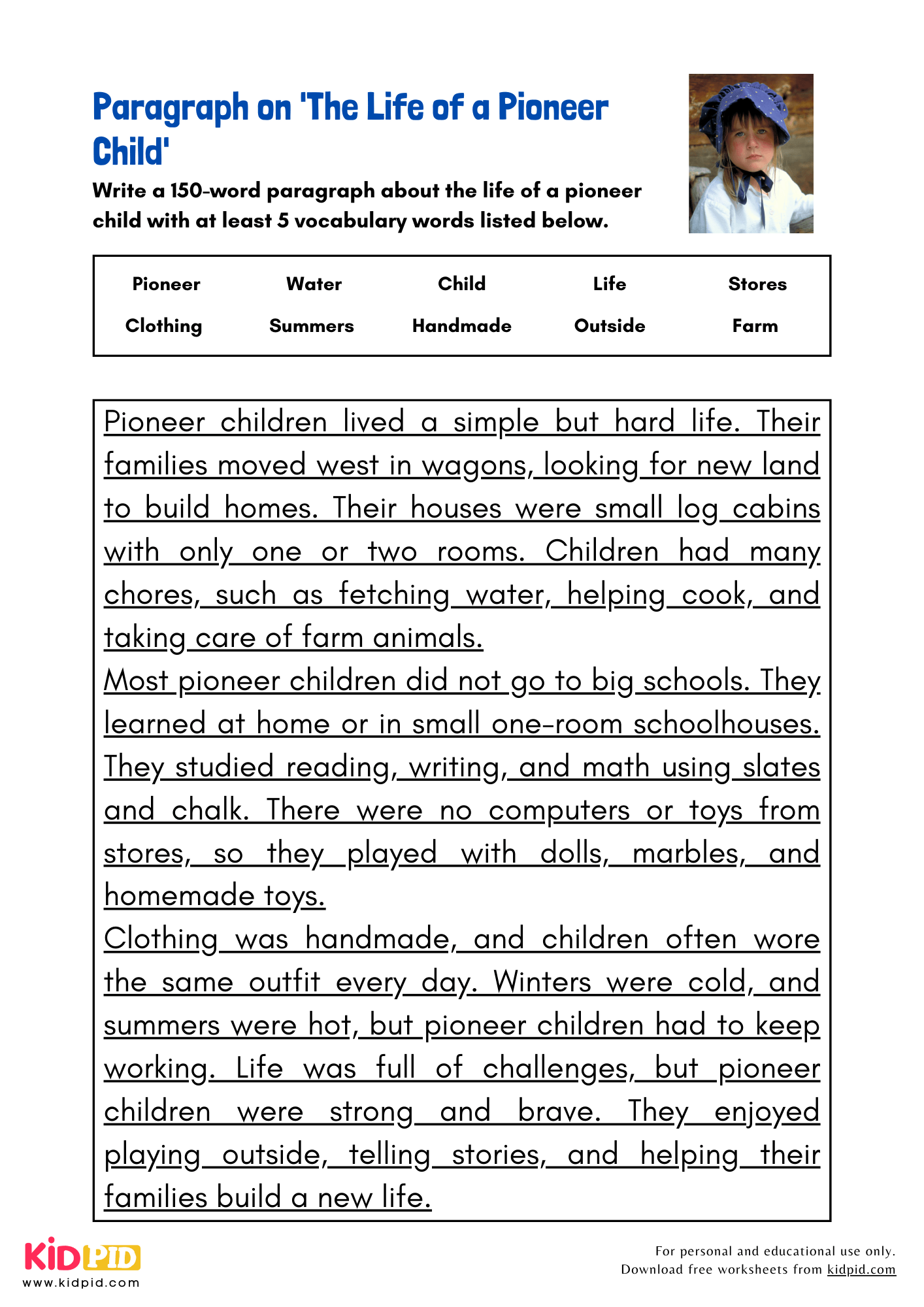 Paragraph On The Life Of A Pioneer Child Kidpid