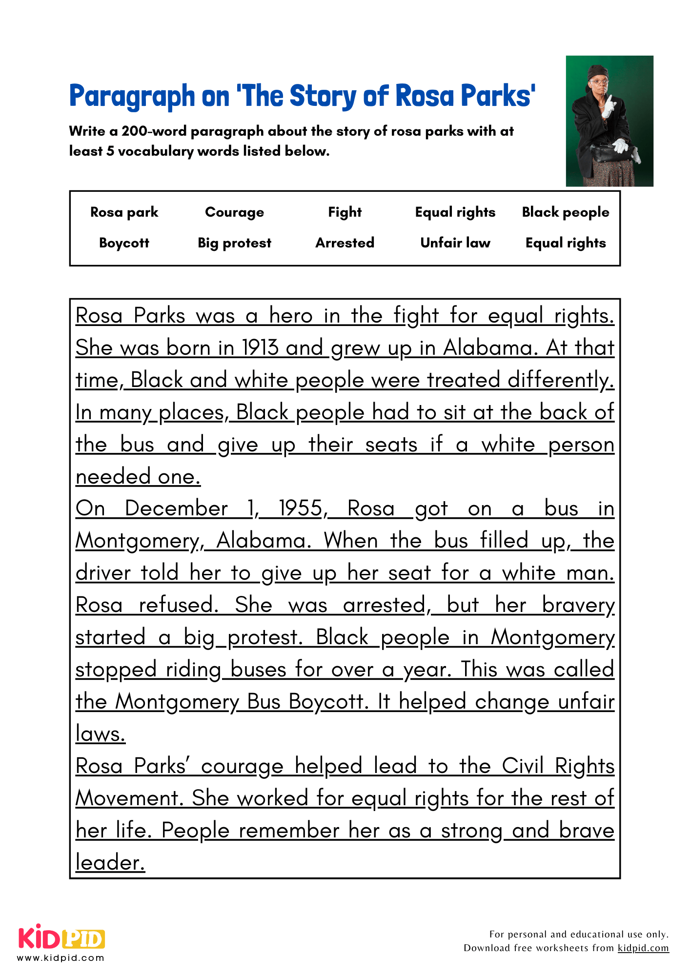 Rosa Parks Reading Comprehension Worksheets Free