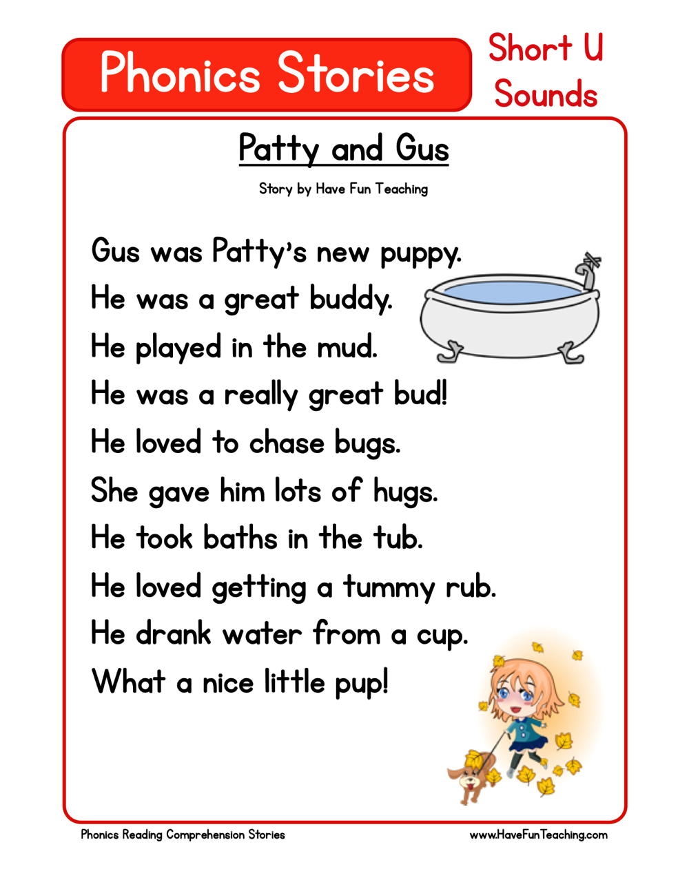 Patty And Gus Phonics Reading Comprehension Story Worksheet 
