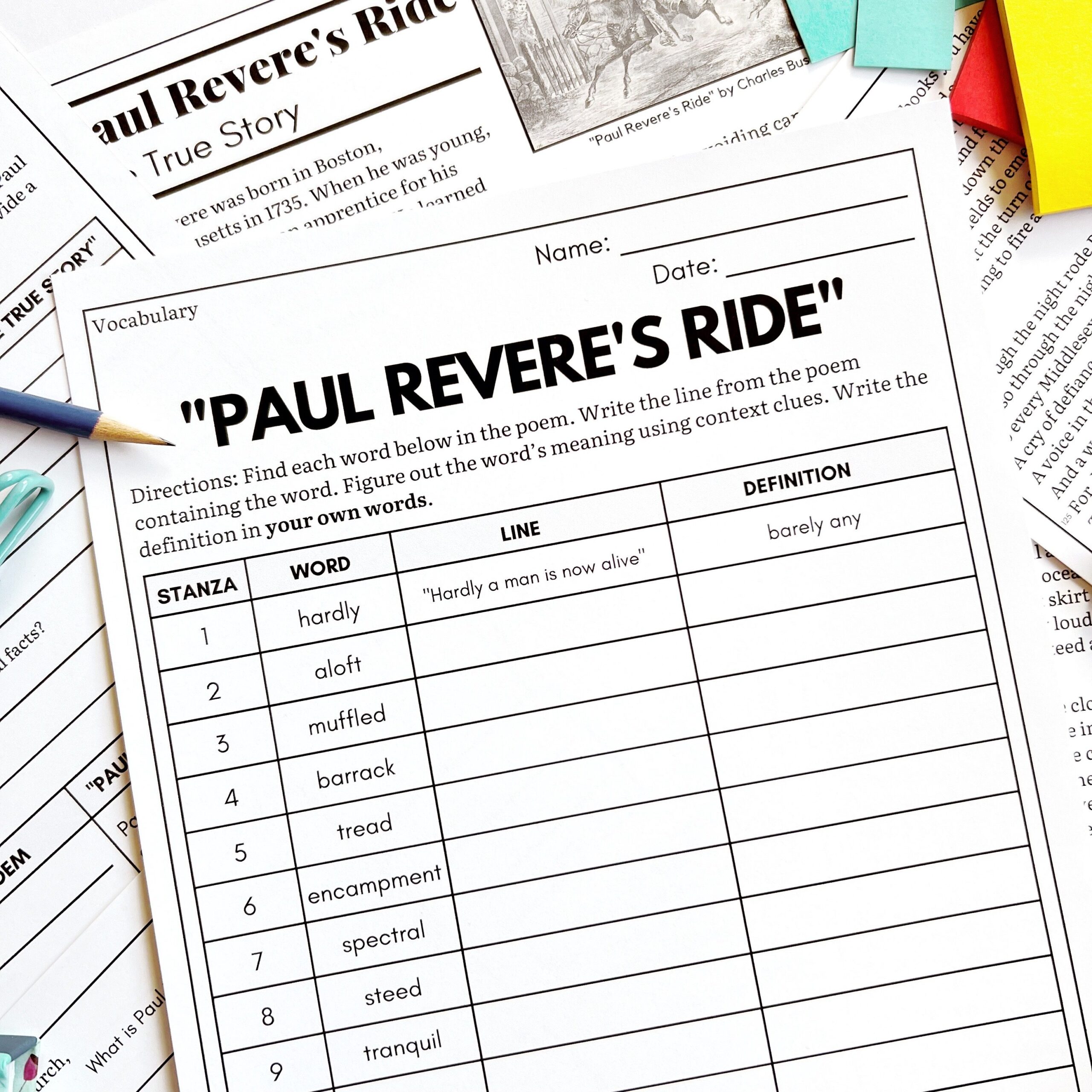 Paul Revere s Ride Analysis Questions And Comprehension Activities Literacy In Focus