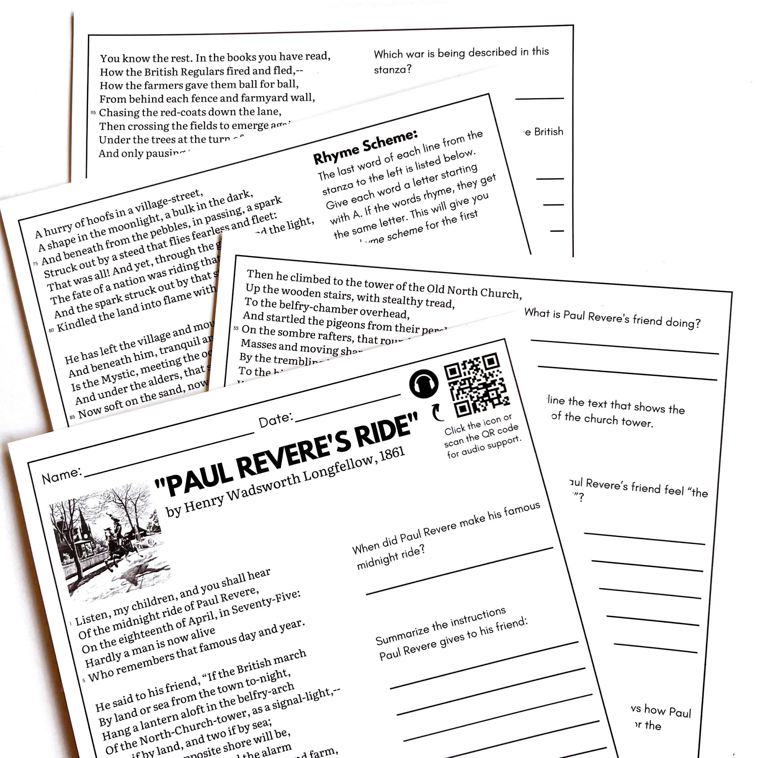 Paul Revere s Ride Analysis Questions And Comprehension Activities Literacy In Focus