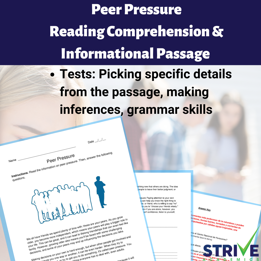 Peer Pressure English Reading Comprehension Worksheet Classful